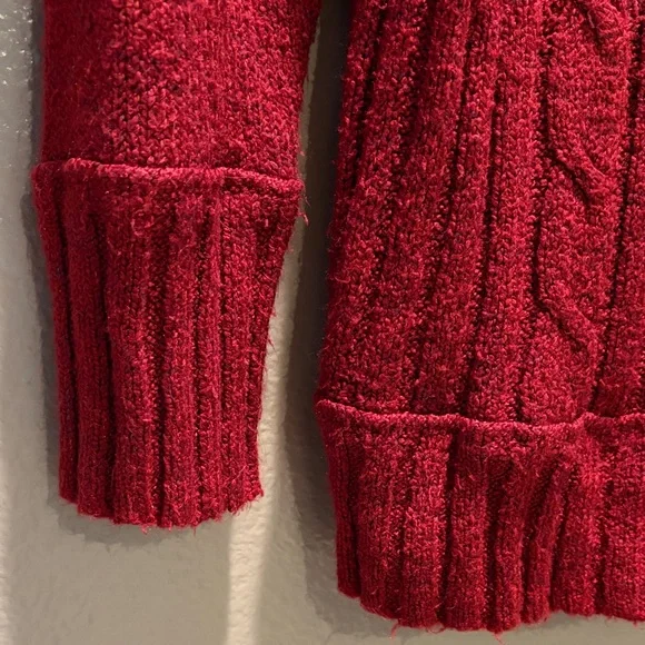 Maurices 3X Burgundy Cable Knit Hooded Sweater Shawl Collar V-Neck Plus Size - Picture 10 of 16